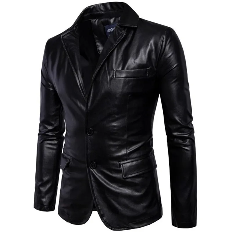 

2018 New Arrival PU Leather Jacket and Blazer British Style Vintage Men's Motorcycle Leather Male Suit Jacket Coat Top Clothing