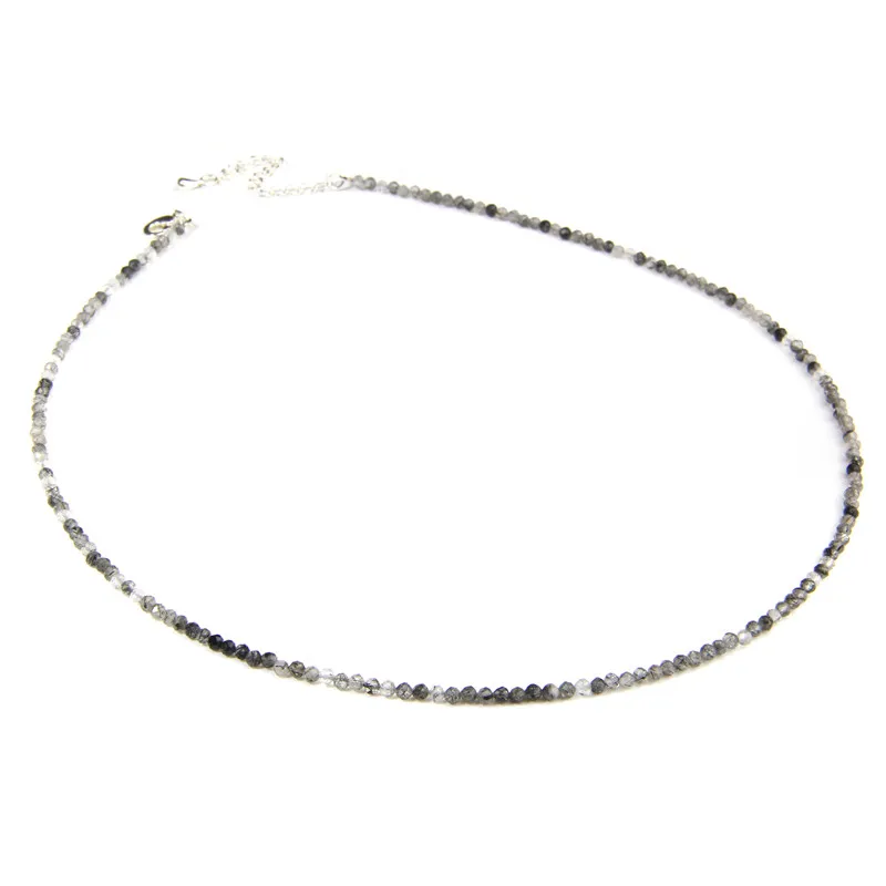 blackrutilatedquartz С натуральным драгоценным камнем микро ожерелье с гранеными бусами крошечные Aquamarines кварцевые изысканные клавикулярные цепи для модных девушек женские ювелирные изделия - Окраска металла: blackrutilatedquartz