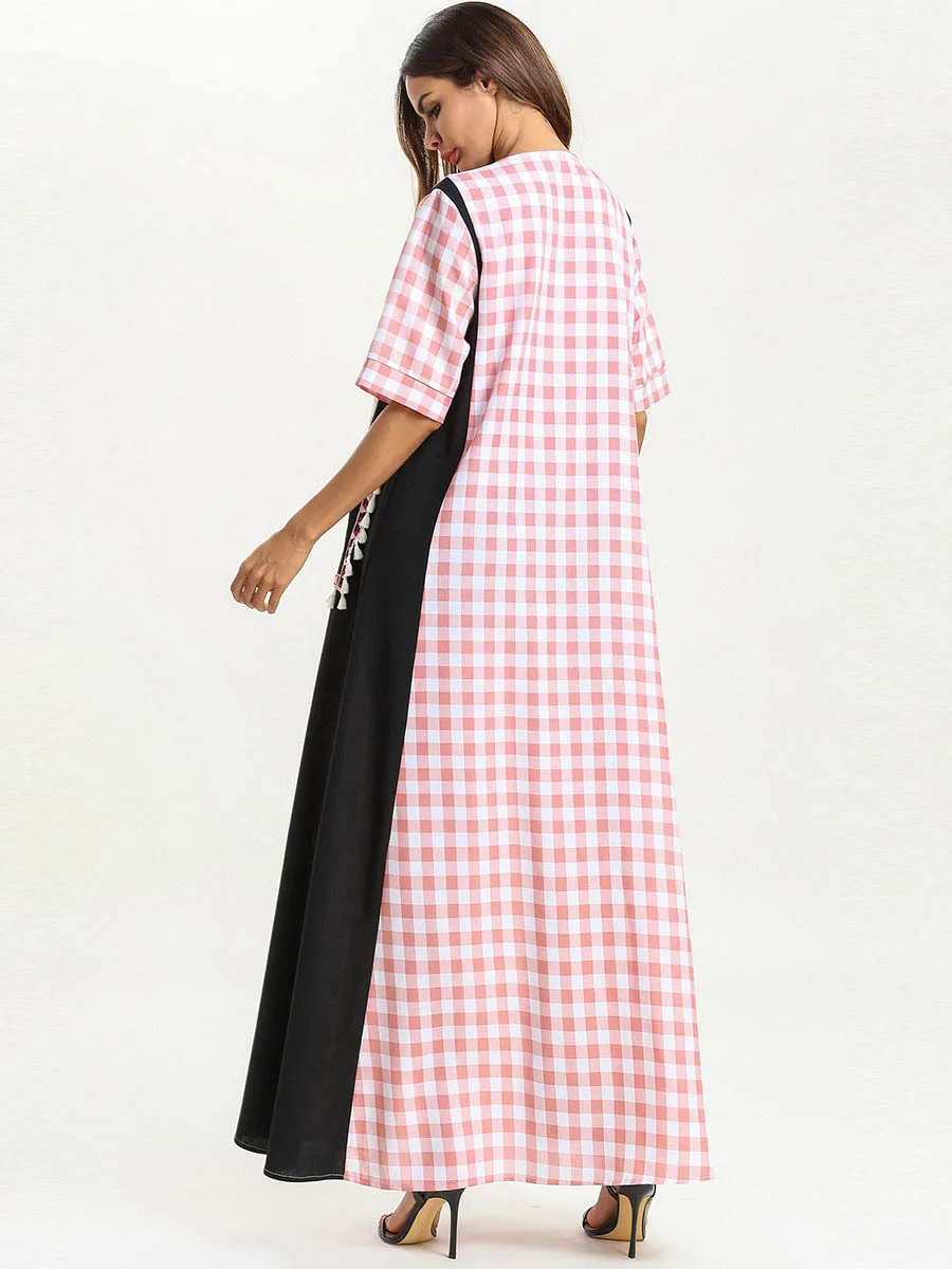 Женское мусульманское платье в клетку абайя длинное исламское простое Jilbab Elbise