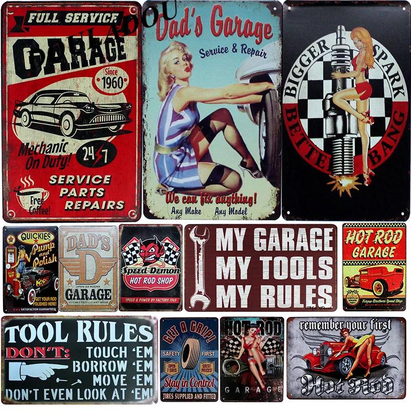 [Douladou]Hot Road Garage Server Signs Vintage Metal Tin Sign Room Car Club Retro Iron Plate Wall Stickers 30*20CM | Дом и сад