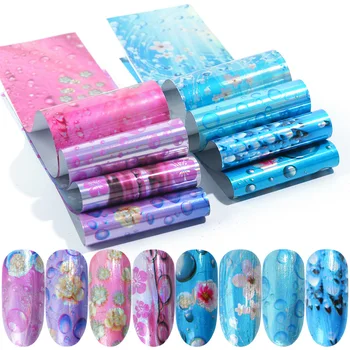 

16pc Holographic Nail Foil Paper Water Drop Flower Charm Nail Glue Transfer Stickers Sliders Manicure Nail Art Tips Decals JI794
