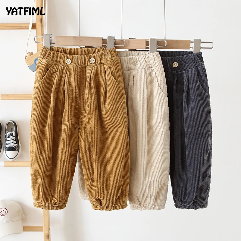 

YATFIML Pants Winter Corduroy Thick Cotton Pants Stretch Waist Kids Pants Warm Children Trousers Baby Girls Boys Thicken Pants
