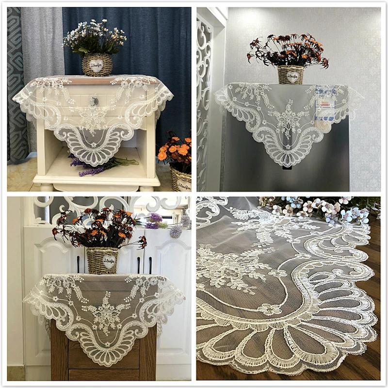 

European Luxury Beautiful Embroidered Mesh Mantel Dust Cover Towel Kitchen Table Cloth Christmas Birthday Party Banquet Decor