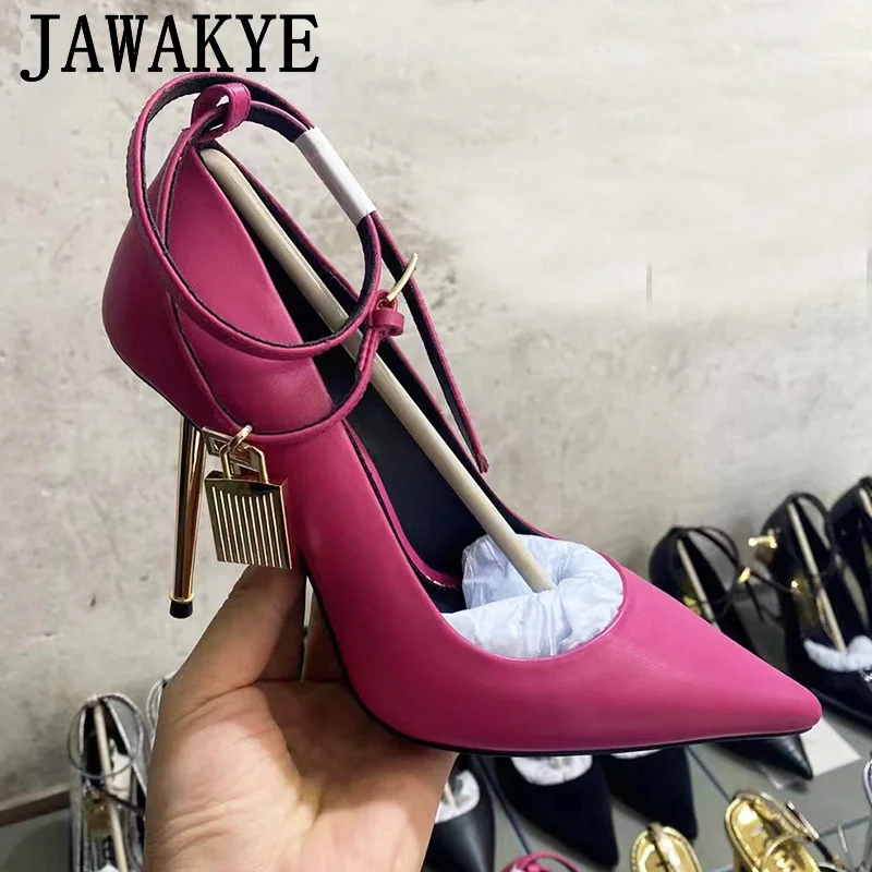 

New Metal Thin High Heel Women Pumps Pointy Toe Ankle Strap Runway Dress Stilettos Sexy Shallow Formal Office Lady Shoes Spring