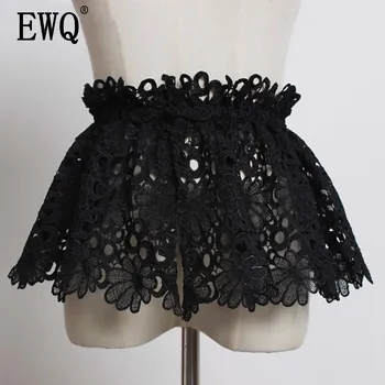

[EWQ] New Summer Spring 2020 Fashion Tide Black Button Elastic Waist Lace Hollow Out Hook Flowe Belt Women QC568