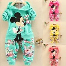 2019hot 販売ミニー春の新作秋少女服セット子供パーカー綿 tシャツ + パンツスポーツスーツ上着(China)
