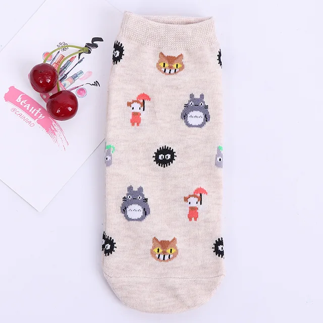 Cartoon Cat Cute Socks Women No Face Man Sock Totoro Funny Fashion Anime Spring Autumn Sweat Absorption Gray Classic Cotton Sock 203