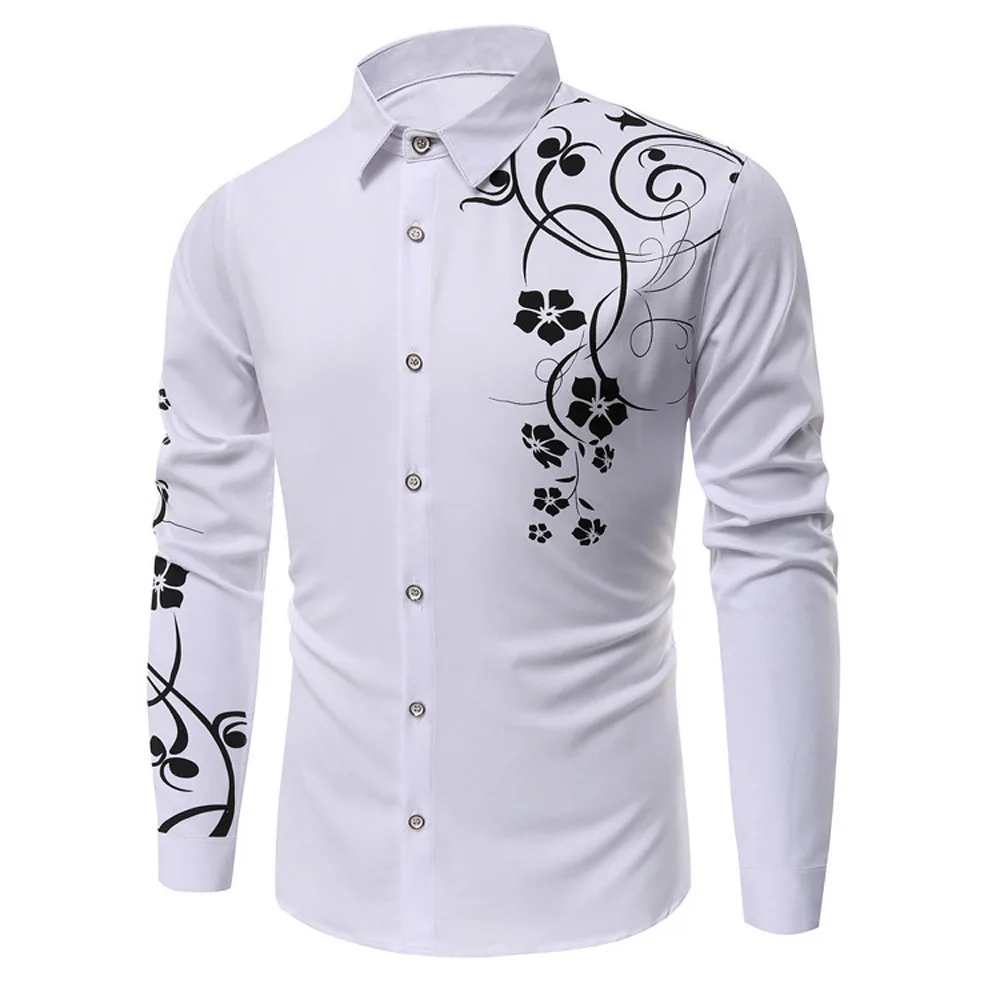 Мужская рубашка с цветочным принтом уличная Chemise Homme Bohemia джентльмен мужские рубашки официальная одежда уличная Мужская рубашка Топ Блузка