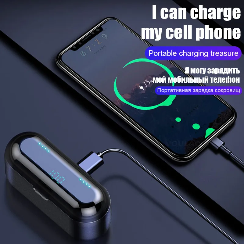 Sport Wireless Earphone Bluetooth V5.0 F9 TWS Wireless Bluetooth Headphone LED Display With 2000mAh Power Bank Headset Earphone