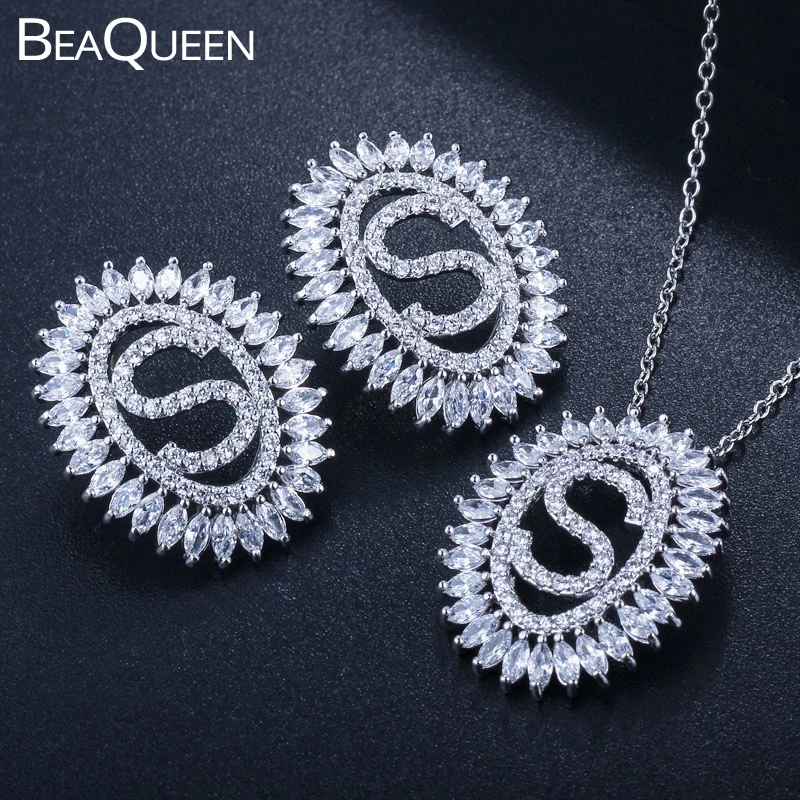 BeaQueen новинка кубические циркониевые серьги с буквенным именем подвеска ожерелье