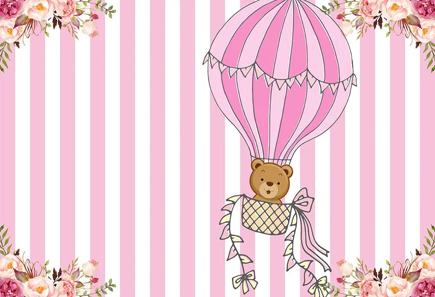 MEHOFOTO Photography Backdrops Little Girl Baby Shower Newborn Teddy Bear Hot Air Balloon Pink Custom Photo Background Photocall