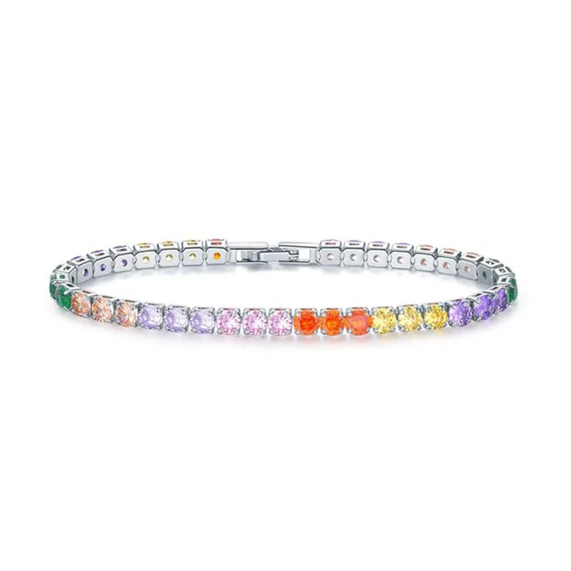 Bracelet Tennis Tobestu En Zircon Cubique 4mm Multicolore - Laiton Plaqué Platine - Tailles 6.7/7.5 Pouces - Cadeau élégant Pour Femme