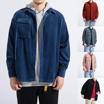 

Jacket Men Denim Jacket Coat Men куртка мужская Autumn Fashion Coat Casual Long Sleeve Solid Tops Corduroy Casual Free Ship Z4