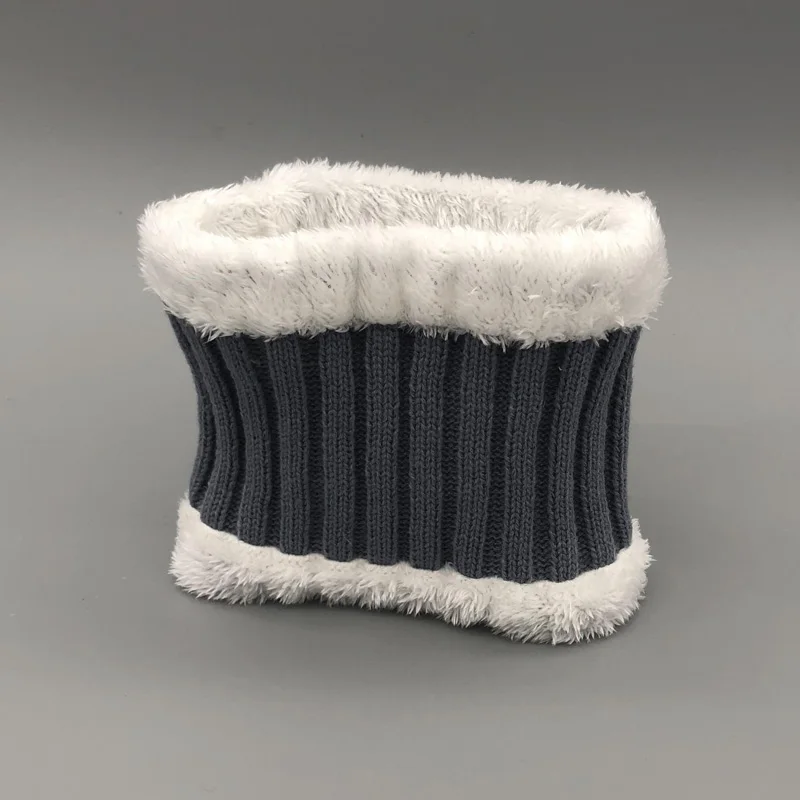 Детские зимние шапки, модные вязаные шапки Skullies, Детские шапочки для мальчиков и девочек, шапки с помпоном из натурального меха енота, Комплект детских шапок и шарфов - Цвет: gray scarf