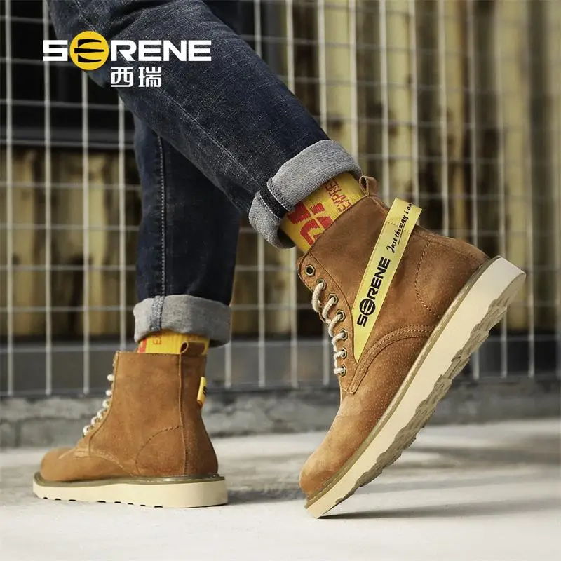 

Serene Kick Worker Boots Winter New Style Martin Boots Men's Mid-top British Style Genuine Leather Workwear Ankle Boots Retro