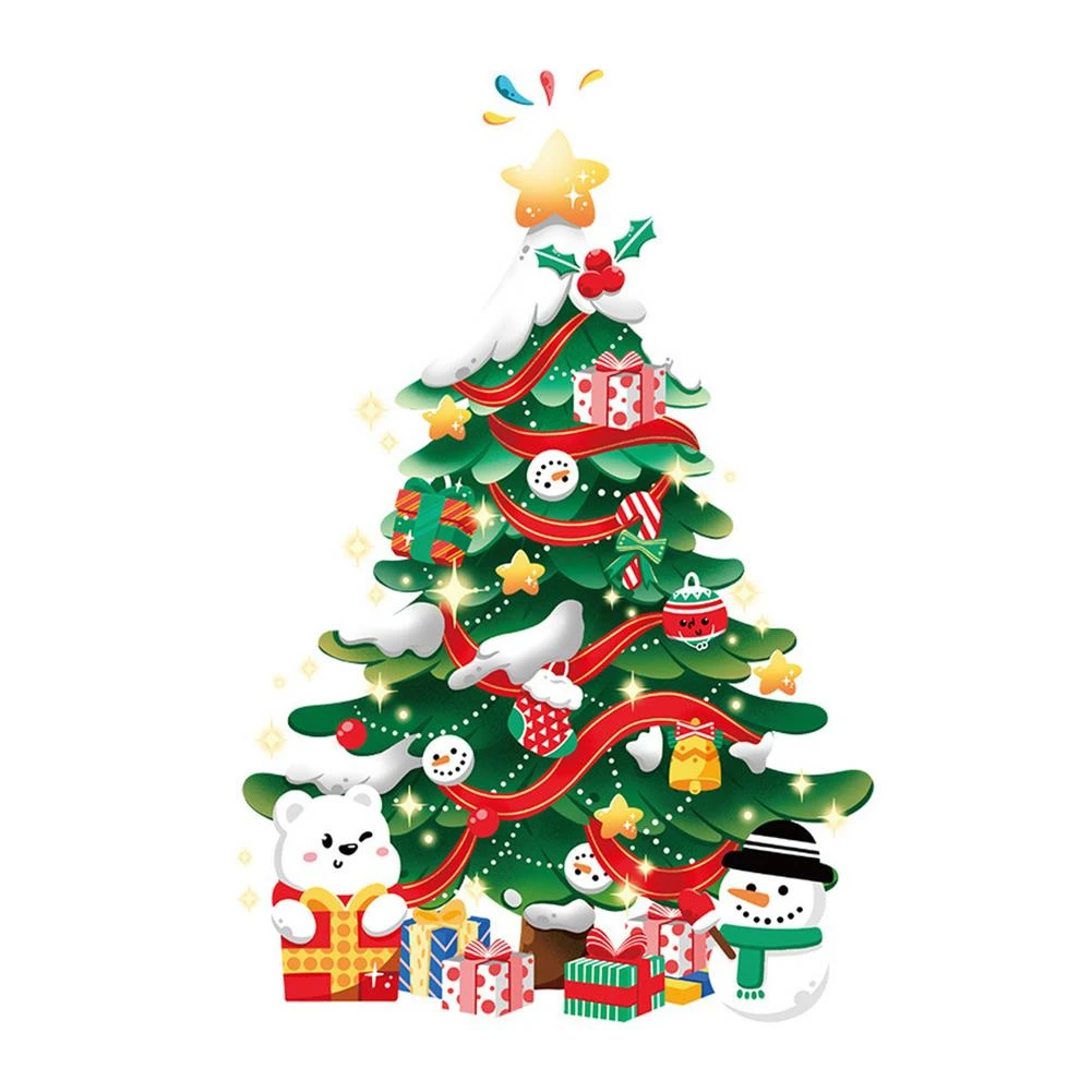 クリスマスツリーウォールステッカー 新年 ガラス 壁紙 装飾 クリスマス 家庭用装飾 ウォール ステッカー Aliexpress