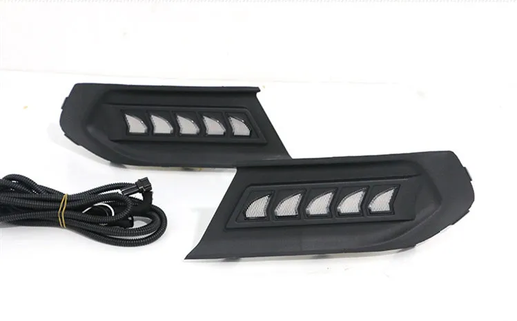 EOsuns led drl дневные ходовые огни для Ford escort с динамическим движущимся желтым сигналом поворота