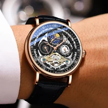 MOHDNE reloj Tourbillon para hombre, reloj de estilo británico tallado en hueco, con espejo de cristal recubierto, automático, mecánico, resistente al agua