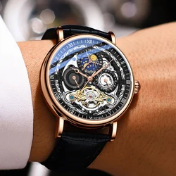 MOHDNE reloj Tourbillon para hombre, reloj de estilo británico tallado en hueco, con espejo de cristal recubierto, automático, mecánico, resistente al agua
