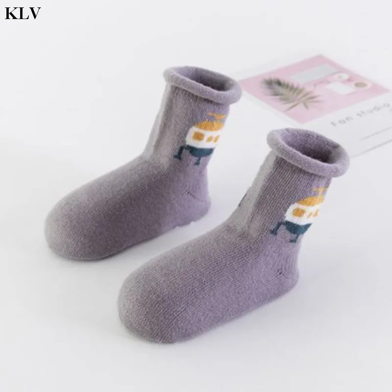 KLV/6 пар, хлопковые носки с рисунком для малышей, осенне-зимние чулки для мальчиков и девочек, мягкие теплые носки для малышей