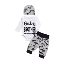 Комплект из 3 предметов, осенняя одежда для маленьких мальчиков комбинезон с длинными рукавами и буквенным принтом на День Благодарения, комплект хлопковой одежды для малышей, наряд для первого дня рождения для мальчиков, D40