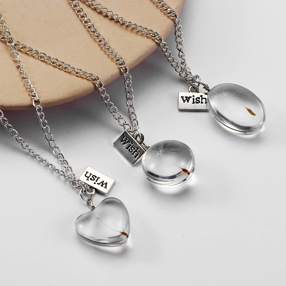 

Natural Dandelion Dried Flowers Round Crystal Pendants Handmade Custom Necklaces Permanent Preservation Chains Jewelry For Women