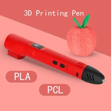 Qcreate 3d caneta pcl pla modo duplo display lcd ajustável temperatura 8 regulação de velocidade vem com 10 cores 50 metros filamento