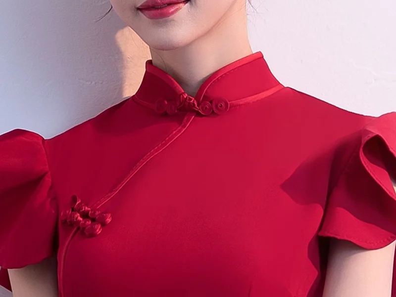 Красное свадебное платье Cheongsam в китайском стиле, винтажные женские короткие Ципао, классическое платье для выступлений на сцене, элегантные китайские платья TA1825