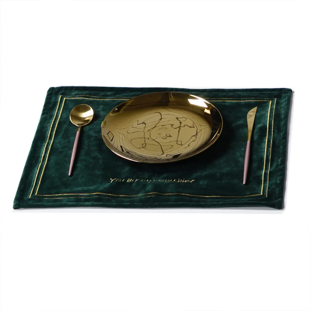 Золотой бархатный вышитый Западный коврик на заказ бархатный анти-горячий коврик для посуды столовая чаша коврик для кухни, принадлежности