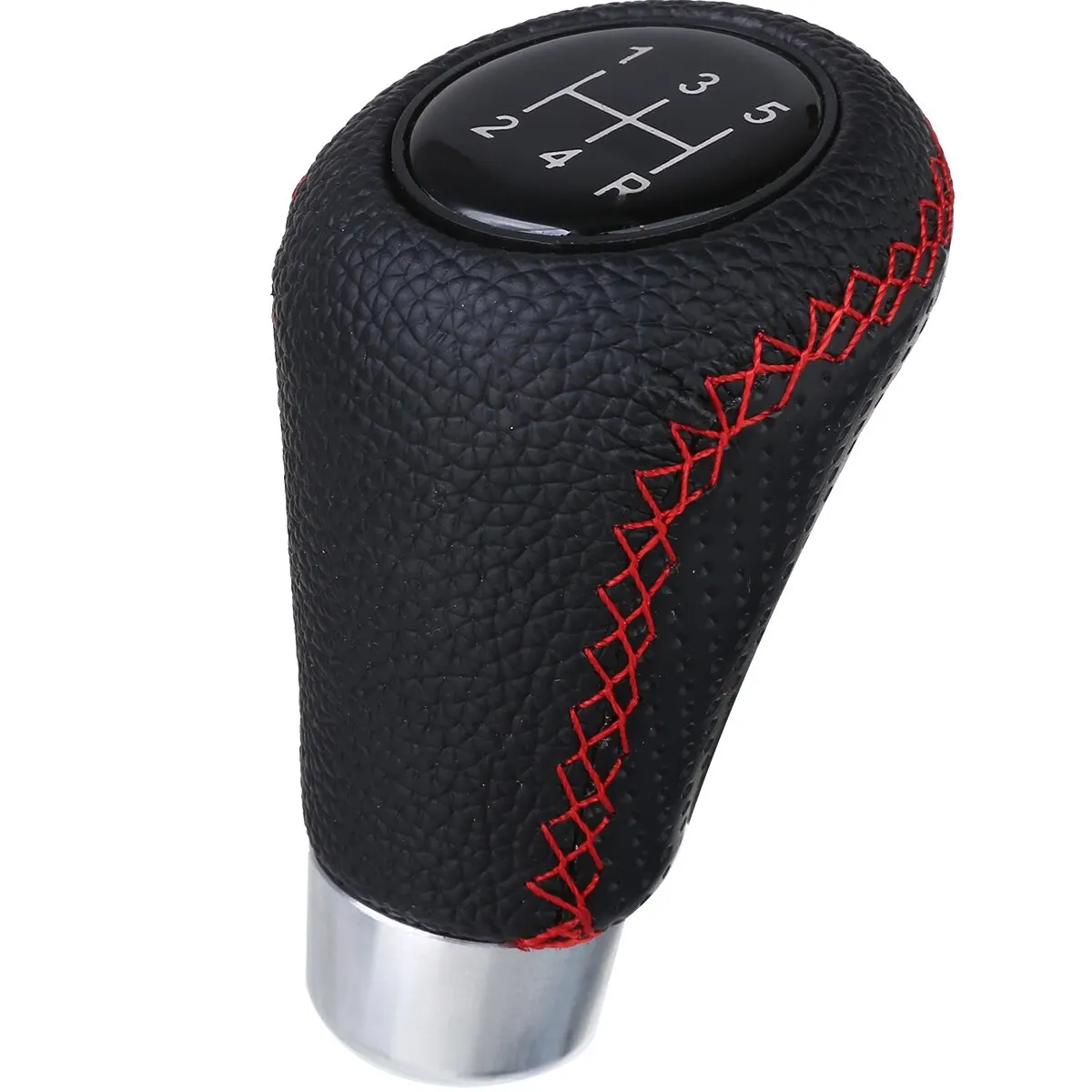 5 Speed Genuine Leather Gearstick Head Knob Red Stitch Car Gear Stick Shift Knob Universal Manual for Car Interior Accessory