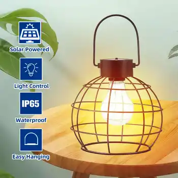 

Retro Metal Cage Outdoor waterproof Garden Lights Solar Powered Hanging Copper LED Lantern Firefly Lights
