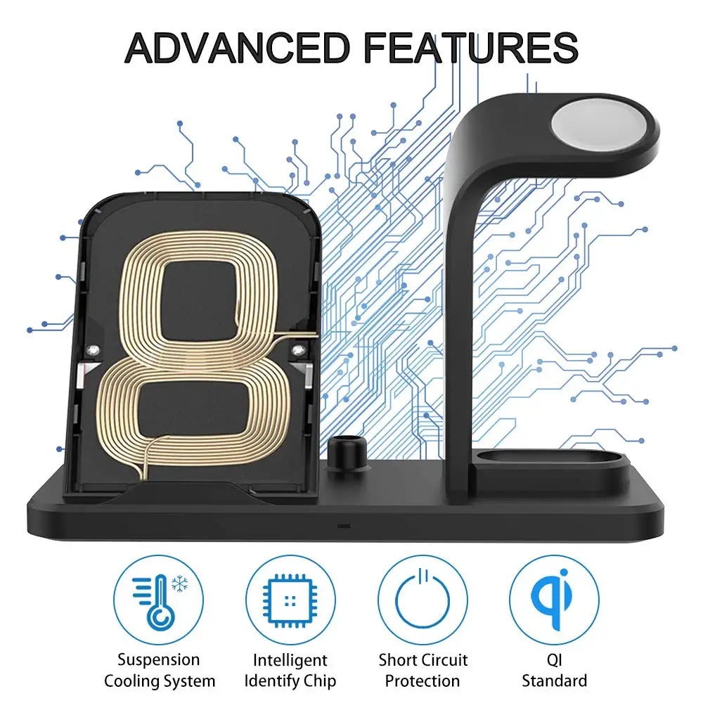 3-in-1 Wireless Charger Qi Holder Stand Station Dock for Apple Watch 4 3 2 Iphone 11 Pro Max XS MAX XR Airpods Samsung S10+ S9
