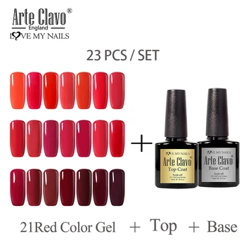 

Arte Clavo 10ml Gel Polish Red Color Series Top Base Coat Set UV LED Varnish Hybrid Lacquer Gel Kit Soak Off Nail Art Manicure