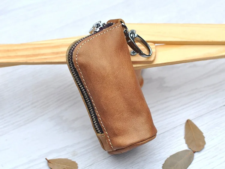 

Male Key Bag Genuine Cow Leather Buckets Key Cases Pouch Zipper Keychain Auto Car Key Case Bag Female Home Key Holder