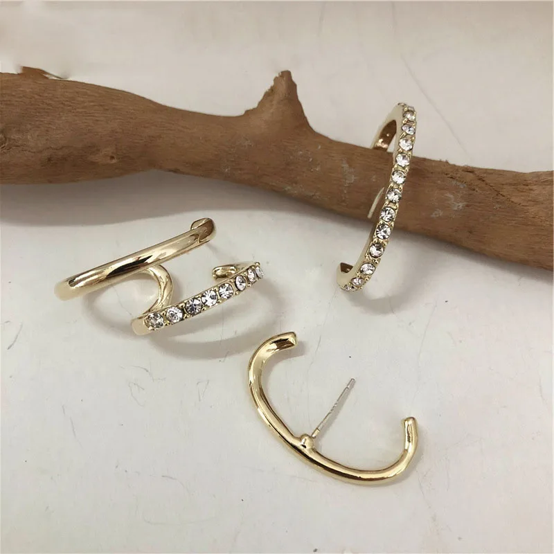 gold Серьги K-POP, серебро, золото, полный кристалл, E форма, серьги-гвоздики для женщин, девушек, минималистичные маленькие серьги, ювелирные изделия - Окраска металла: gold