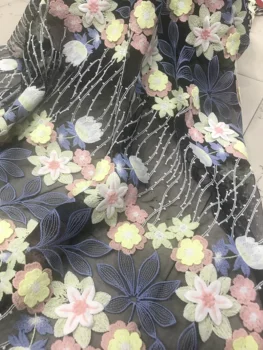 

Embroidered Net Fabric with beads With super Quality Sat-32.8816 African Tulle Lace Fabric For party Dress