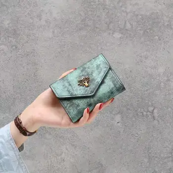 

2019 Women Purse Vintage Small Short Leather Wallet Luxury Brand Famous Mini Female Fashion Wallets And Purse Credit Card Holder