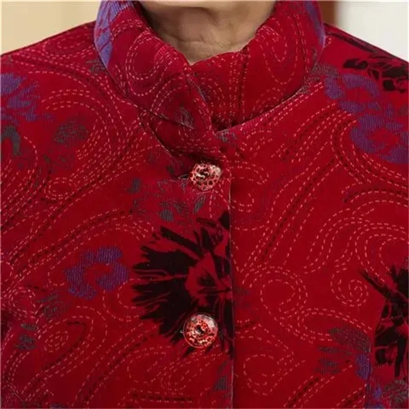 Grandma's Winter Parka Coat Corduroy Clothes Female Mid-Aged And Elderly Thicken Mother Autumn Coat Cotton-Padded Jacket Print