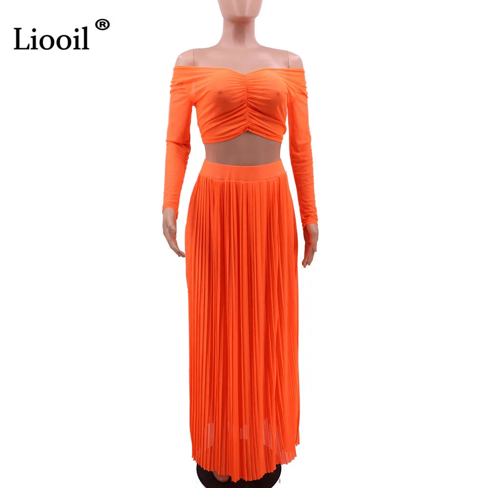 Liooil, сексуальное, прозрачное, Сетчатое, комплект из двух частей, свободное, плиссированное, макси платье, женская одежда для клуба, с открытыми плечами, с длинным рукавом, с рюшами, платье для ночного клуба