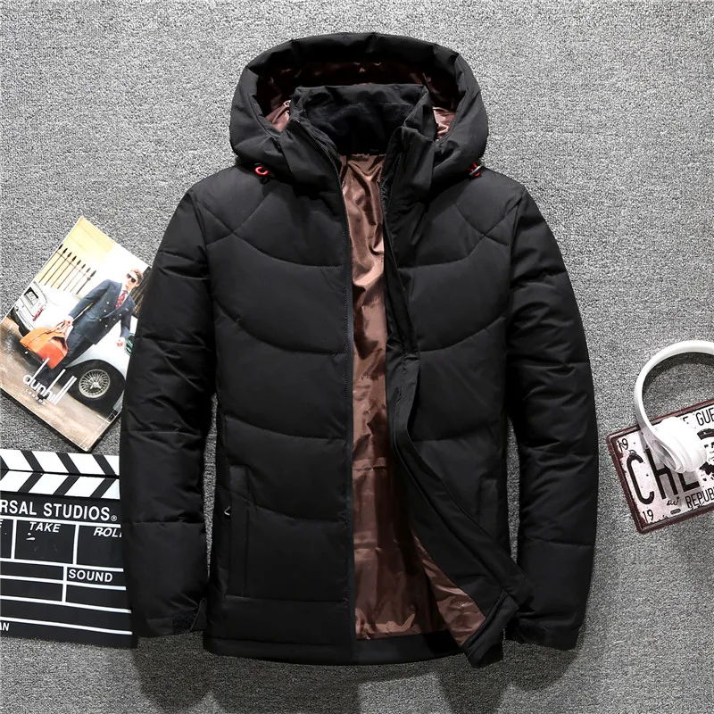 Casual Slim Men's Thick Down Jacket Winter Windproof Warm Parka Thick Hooded Male Brand Clothing White Duck Down Coat