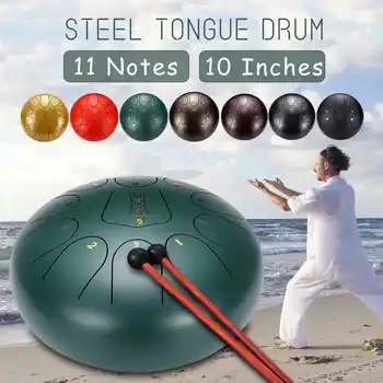 

10 Inch 11 Note Steel Tongue Drum Hand Pan Hand Tankdrum with Drumstick Percussion Musical Instrument Yoga Meditation Relax