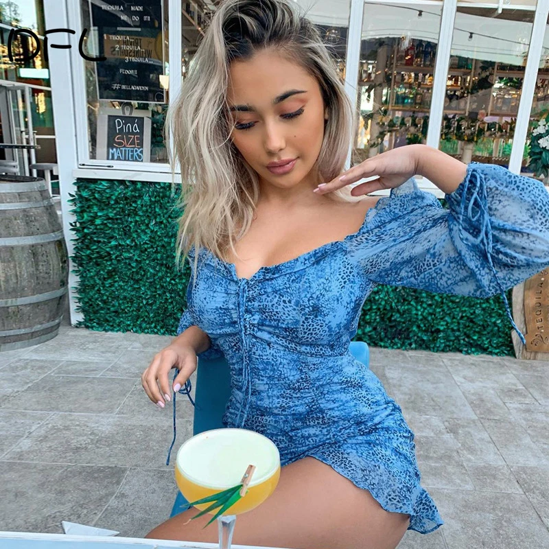 

DFLlifes Sexy Deep V-Neck Floral Print Clubwear Summer Dresses Backless Sexy Bodycon Women Mini Dress Bandage Draped Vestidos