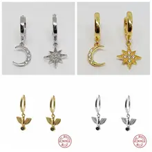 925 твердого стерлингового серебра Для женщин «Луна», «Звезды» голубь мира очарование серьги-гвоздики в виде кольца дружбы Подарочные Кольца для девочек-подростков, друзья A30