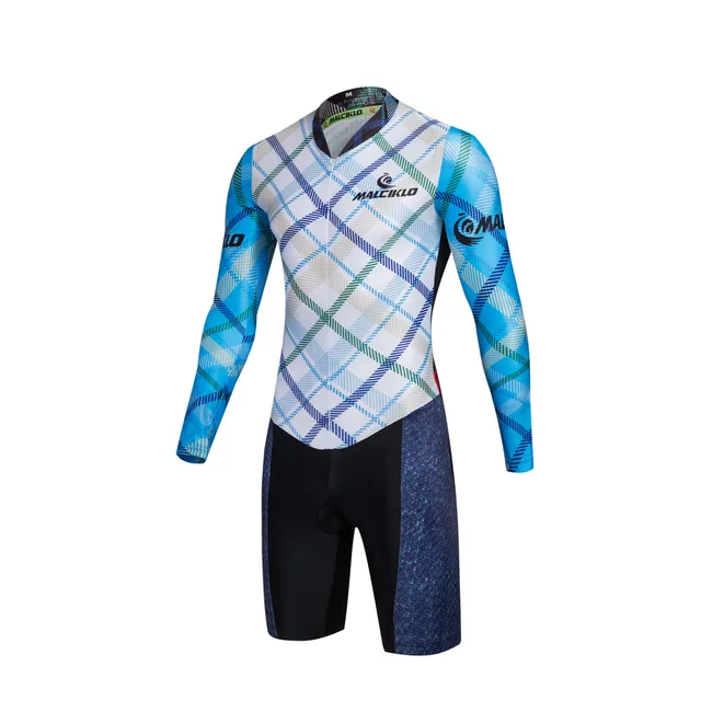 Malciklo men's and long-sleeved triathlon suit White Cry for freedom bicycle anti-ultraviolet breathable and quick Blue