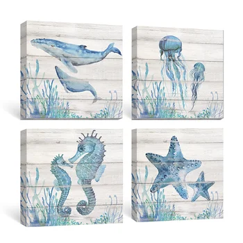 

Ocean Nursery Wall Art Canvas Painting Blue Sea Life Pictures Oceanic Creature Posters Whale Starfish Prints Bathroom Home Decor