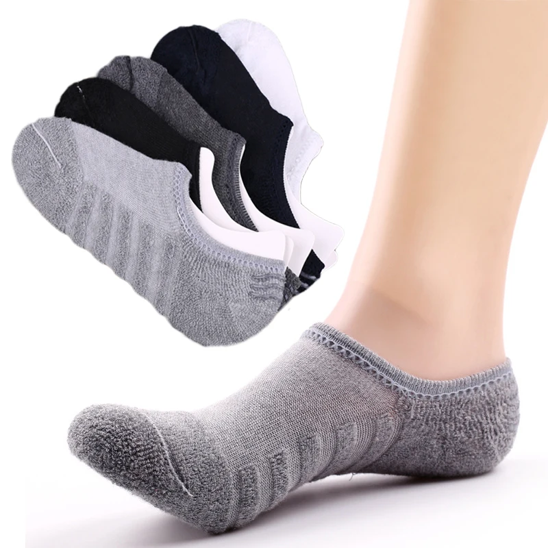 

3 Pairs/Pack Men's Invisible Socks Adjustable Stripe Anti Slip New Big Size Soft Elastic Solid Cotton Towel Style Boat Socks
