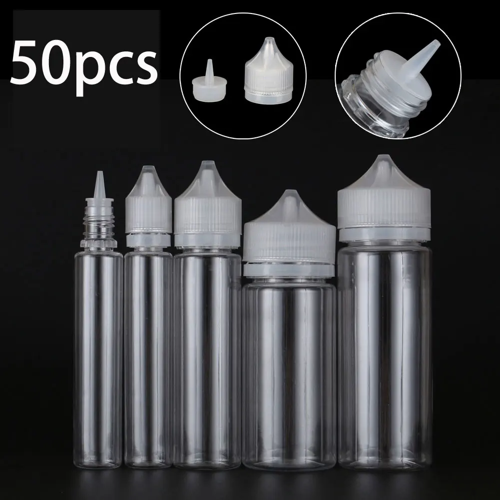 

50pcs x 10ml-120ml Transparent Dropper Bottles Empty Plastic E Liquid Juice Oil PET Clear Containers with CRC Caps Droppers