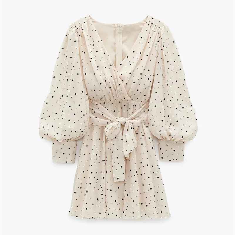 Za Dress Woman 2020 Polka Dot Mini Dress Long sleeve V-neckline Zip fastening White Women's Dresses for Summer Za Dress Woman 2020 Polka Dot Mini Dress Long sleeve V-neckline Zip fastening White Women's Dresses for Summer