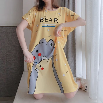 

Caiyier 2020 Colorful Duck Print Summer Nightgown Thin Lovely Mini Nightdress Cartoon Leisure Girl Sleepwear Back Print Homewear