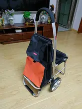  Folding Grocery Shopping Cart With Seat, 20cm Big Inflatable Wheel Portable Multi-Use Luggage Trailer 